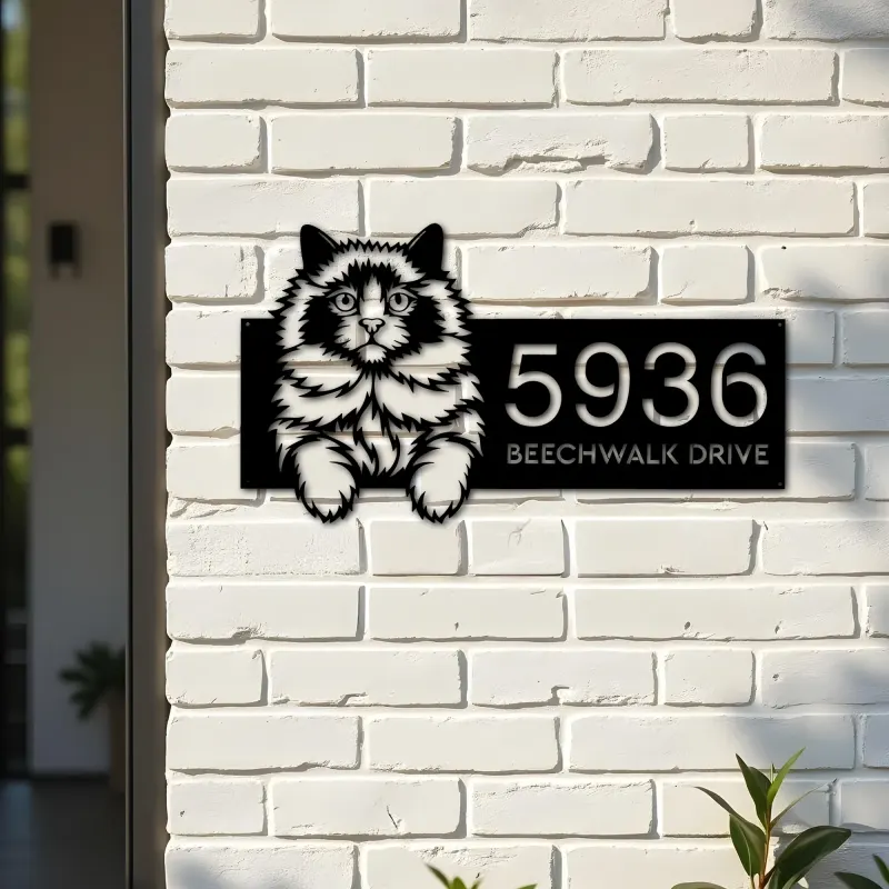 Custom Metal Ragdoll Cat Pet kitty Metal Address Sign, House number, Outdoor Number Signage, Yard Sign Address Plate