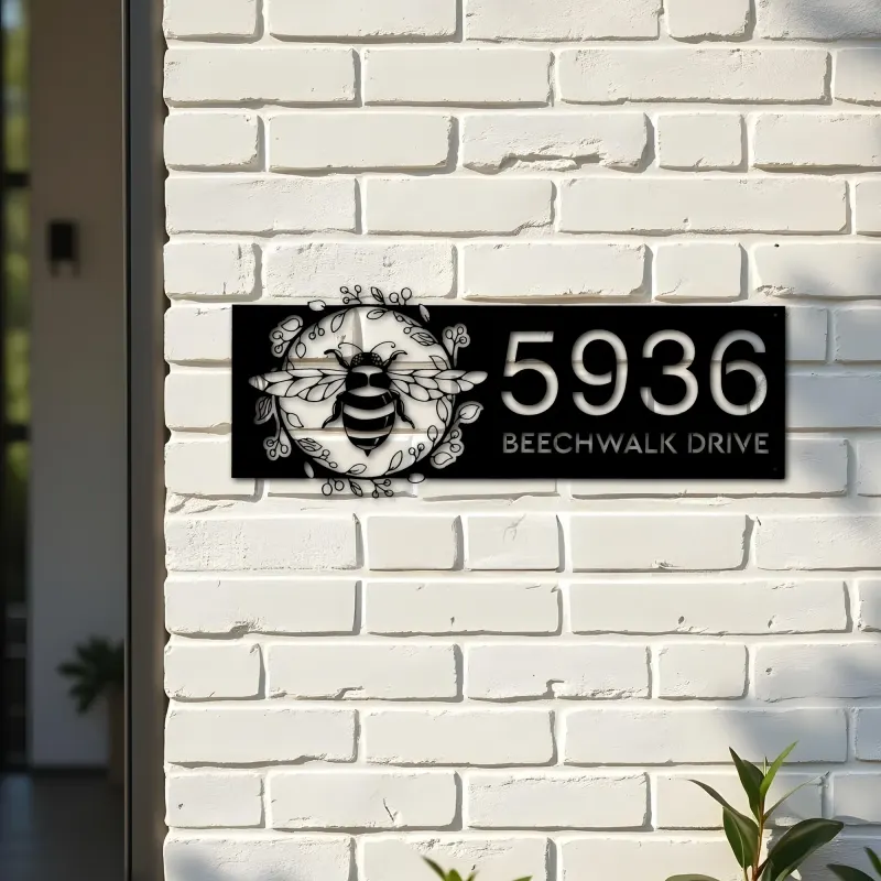 Custom Metal Bee Metal Address Sign, House number, Outdoor Number Signage, Yard Sign Address Plate