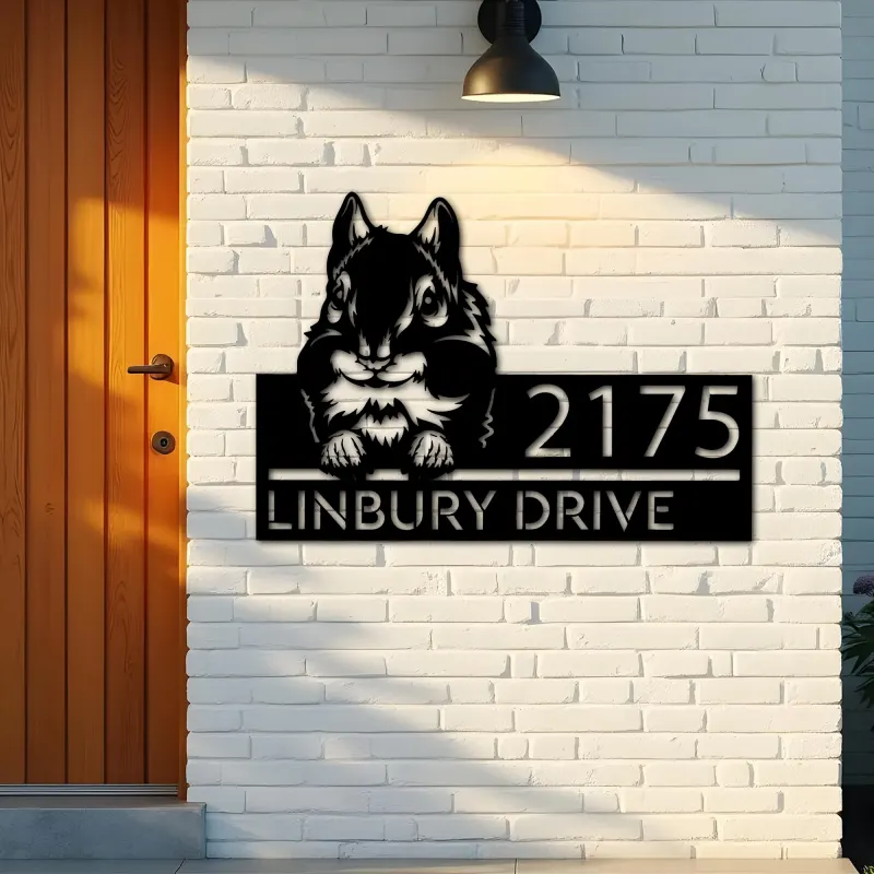 Custom Metal Peeking Chipmunk Wild animal wildlife Metal Address Sign, House number, Outdoor Number Signage, Yard Sign Address Plate