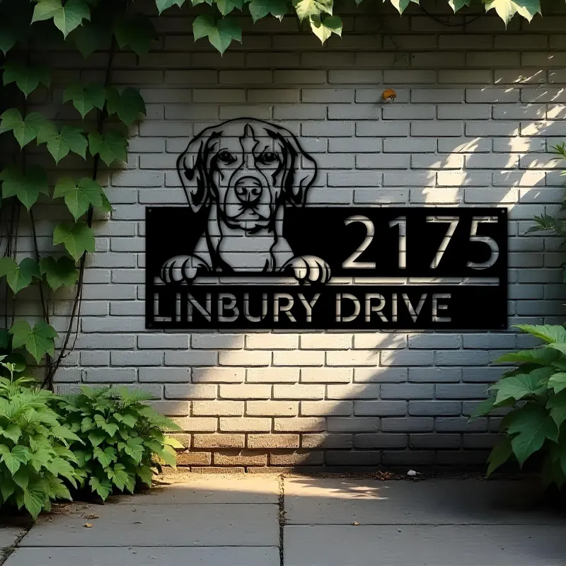 Custom Metal Foxhound dog Puppy Metal Address Sign House number Hanging Address Plaque Yard Sign Outdoor decor