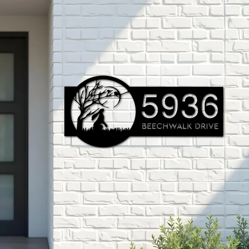 Custom Metal Hare Metal Address Sign, House number, Outdoor Number Signage, Yard Sign Address Plate002