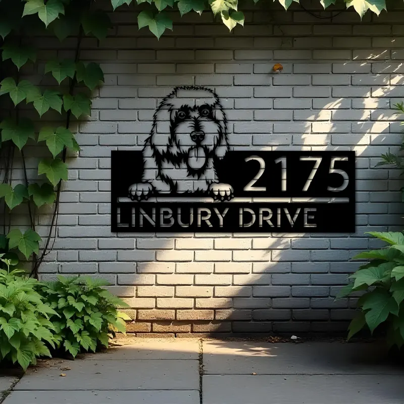 Custom Metal Goldendoodle dog Puppy Metal Address Sign House number Hanging Address Plaque Yard Sign Outdoor decor