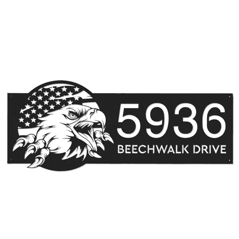 Custom Metal American Eagle US flag Patriotic Metal Address Sign House number Hanging Address Plaque Yard Sign Outdoor