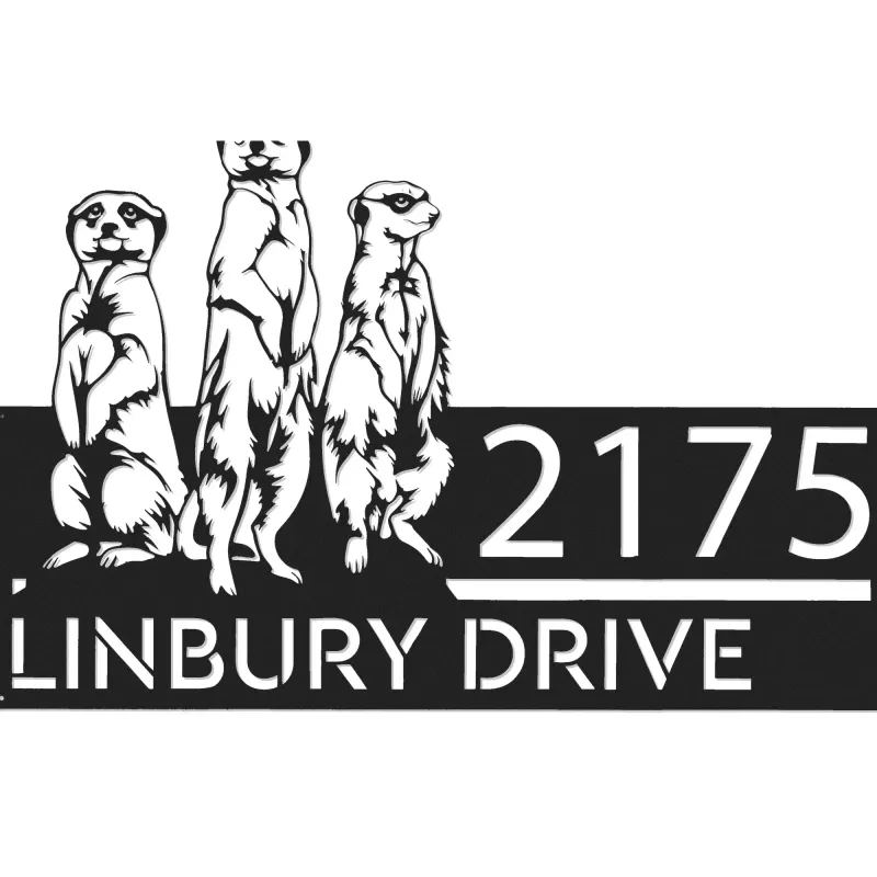 Custom Metal Meercat Safari Wild Life Metal Address Sign, House number, Outdoor Number Signage, Yard Sign Address Plate