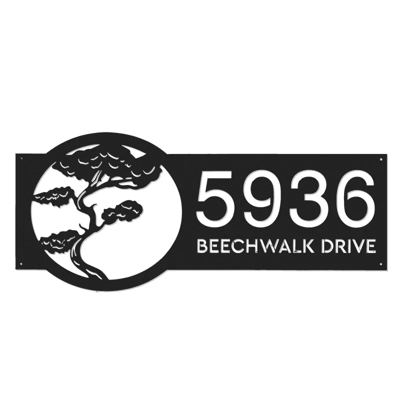 Custom Metal Bonsai tree Metal Address Sign, House number, Outdoor Number Signage, Yard Sign Address Plate