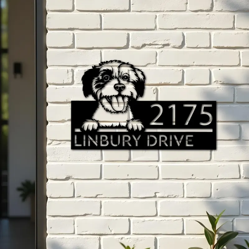 Custom Metal Cavachon dog Puppy Metal Address Sign House number Hanging Address Plaque Yard Sign Outdoor decor