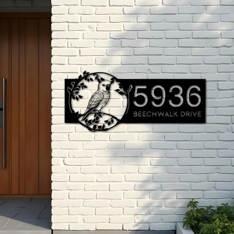 Custom Metal Budgerigar bird Metal Address Sign Custom Hanging Address Plaque House number Yard Sign Outdoor Sign