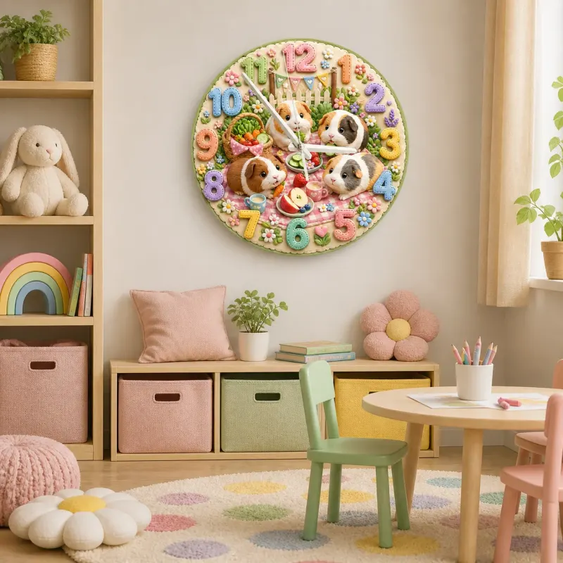 Guinea Pig Picnic Kids Room Wall Clock