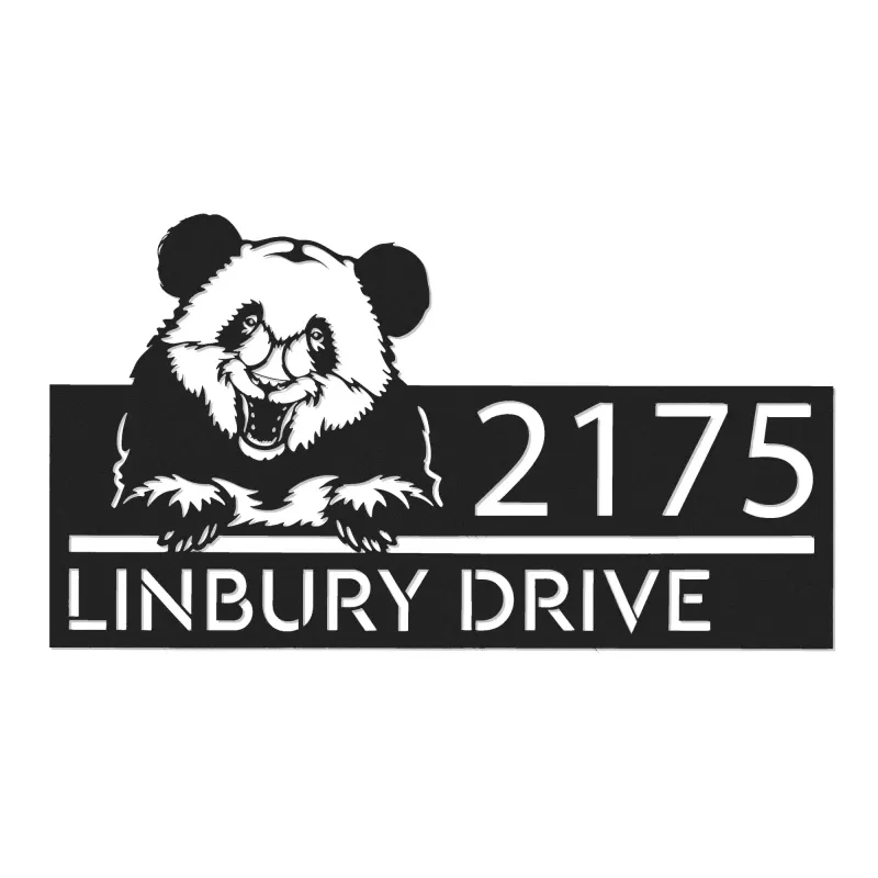 Custom Metal Peeking Panda Wild animal wildlife Metal Address Sign, House number, Outdoor Number Signage, Yard Sign Address Plate