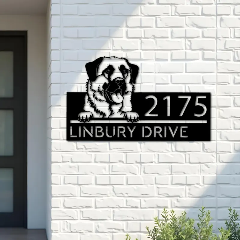 Custom Metal Anatolian Shepherd dog Puppy Metal Address Sign House number Hanging Address Plaque Yard Sign Outdoor decor