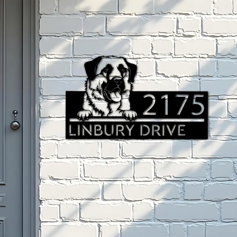 Custom Metal Anatolian Shepherd dog Puppy Metal Address Sign House number Hanging Address Plaque Yard Sign Outdoor decor