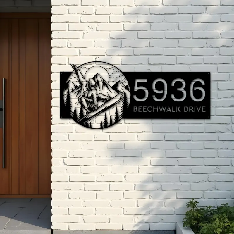 Custom Metal Snowboard Snowboarder winter sport Metal Address Sign, House number, Outdoor Number Signage, Yard Sign Address Plate