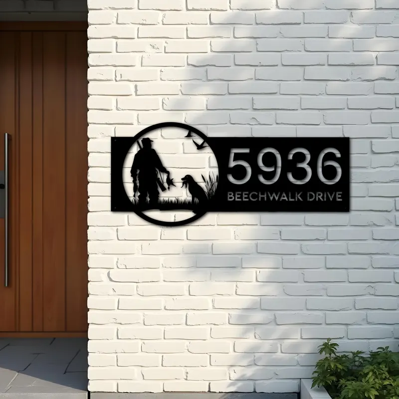 Custom Metal Duck hunting hunter and dog Metal Address Sign, House number, Outdoor Number Signage, Yard Sign Address Plate