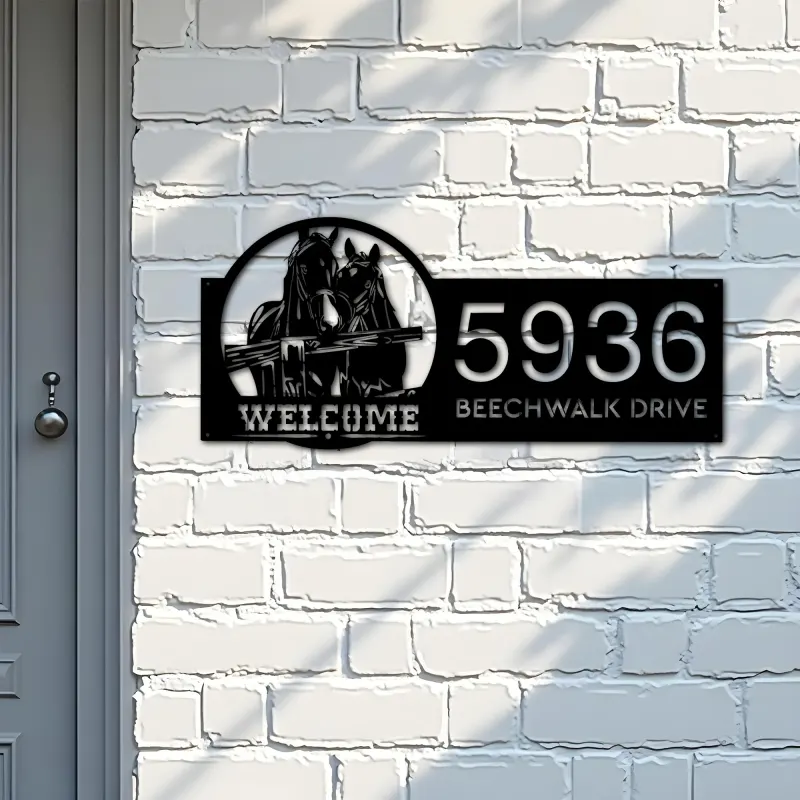 Custom Metal Horses farmhouse ranch animal welcome Metal Address Sign House Number Hanging Address Plaque Yard Sign Outdoor Sign