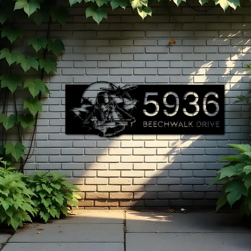 Custom Metal Fighter Pilot Aircraft Carrier Metal Address Sign House number Hanging Address Plaque Yard Sign Outdoor