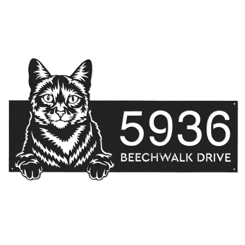 Custom Metal Domestic Cute peeking cat kitten Metal Address Sign, House number, Outdoor Number Signage, Yard Sign Address Plate
