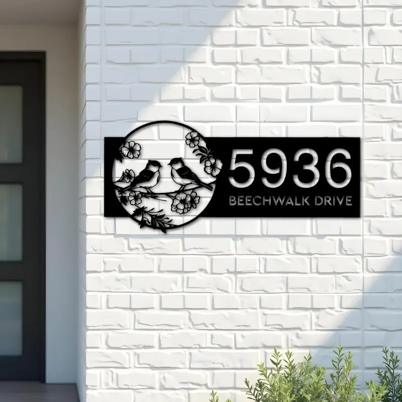 Custom Metal Bird couple Metal Address Sign, House number, Outdoor Number Signage, Yard Sign Address Plate001