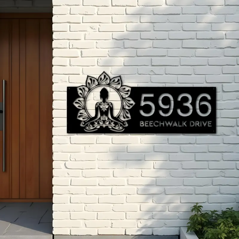 Custom Metal Yoga mandala meditation Metal Address Sign, House number, Outdoor Number Signage, Yard Sign Address Plate