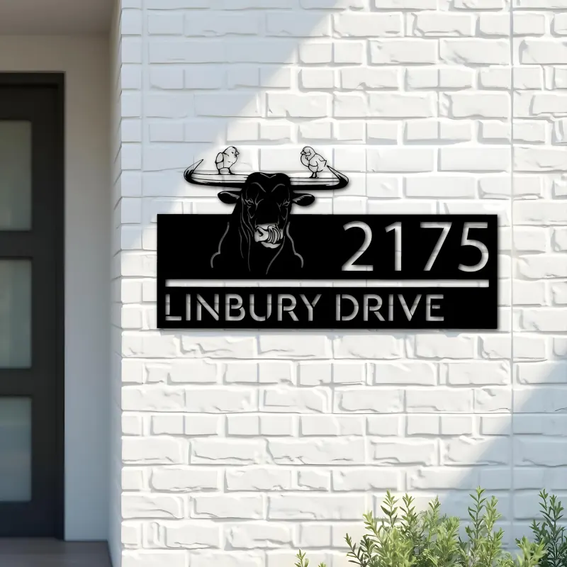 Custom Metal bull and two chickens farm animal Metal Address Sign, House number, Outdoor Number Signage, Yard Sign Address Plate