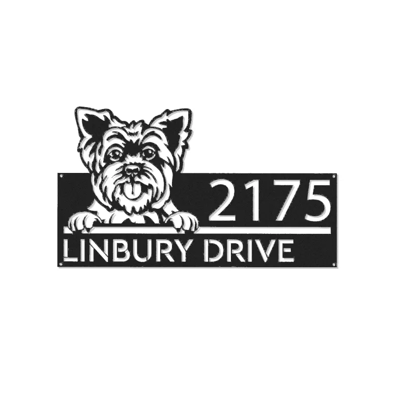 Custom Metal Yorkshire Dog Cute puppy Metal Address Sign House number Hanging Address Plaque Yard Sign Outdoor decor