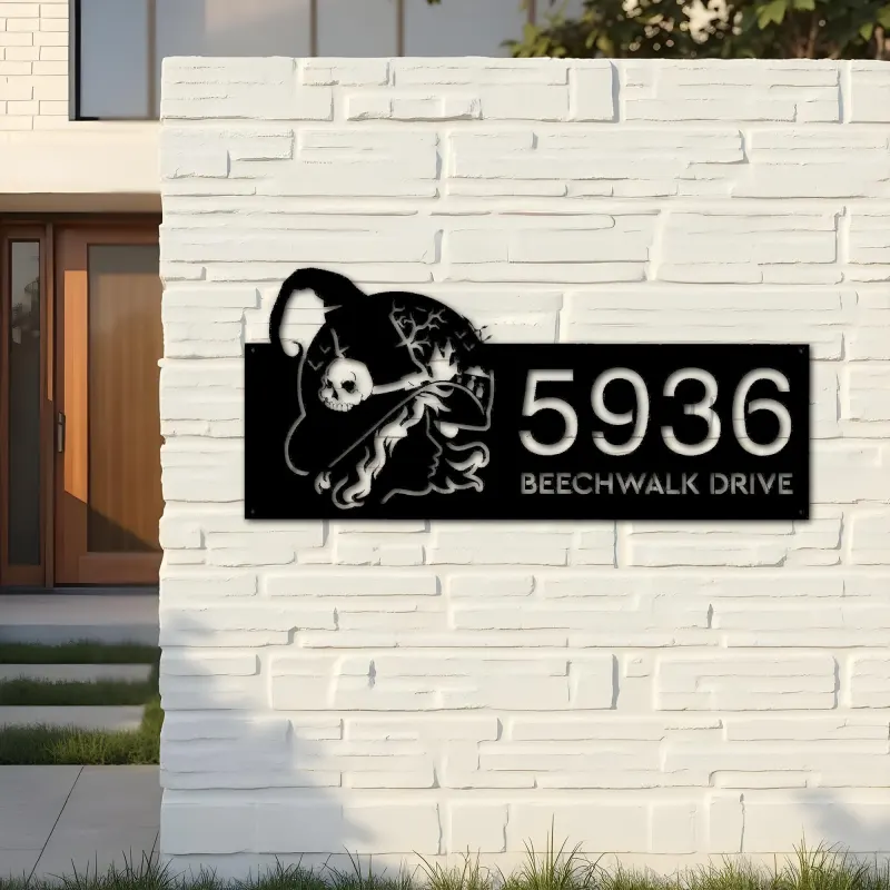 Custom Metal Witch haunted house halloween Metal Address Sign House number Hanging Address Plaque Yard Outdoor Sign