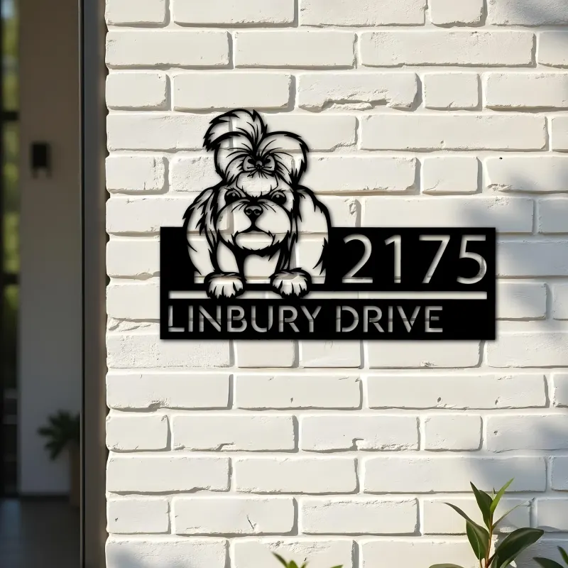 Custom Metal Shih Tzu dog Puppy Metal Address Sign House number Hanging Address Plaque Yard Sign Outdoor decor