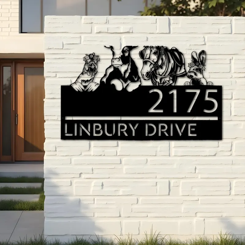 Custom Metal Chicken Cow horse rabbit farmhouse farm animals Metal Address Sign, House number, Outdoor Number Signage, Yard Sign Address Plate