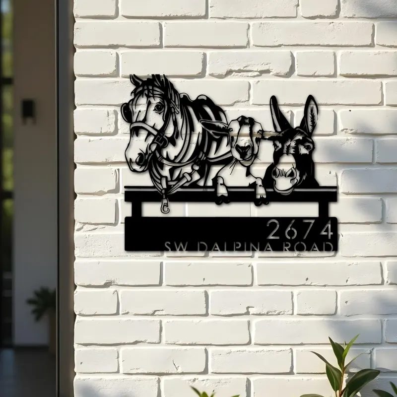 Custom Metal Horse Mule Goat farmhouse farm animals Metal Address Sign, House number, Outdoor Number Signage, Yard Sign Address Plate