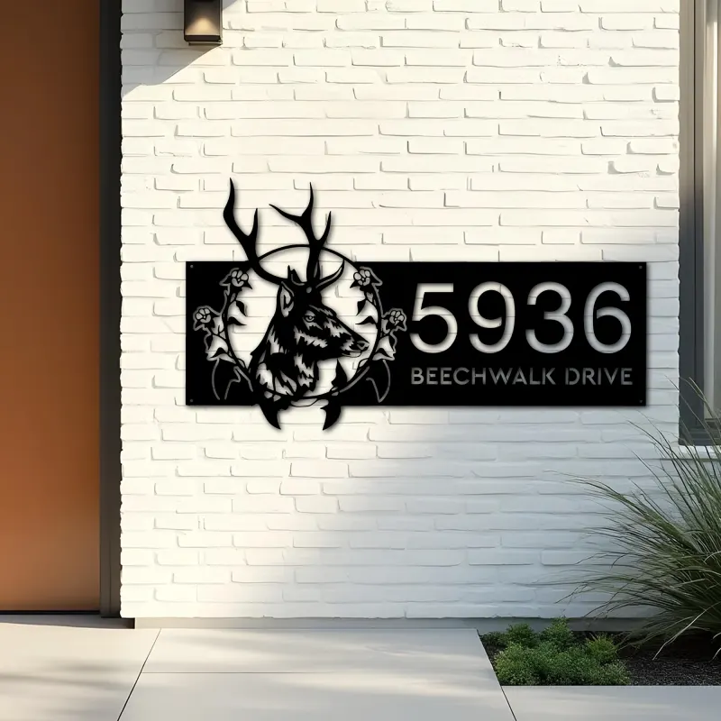 Custom Metal Floral deer head Metal Address Sign, House number, Outdoor Number Signage, Yard Sign Address Plate