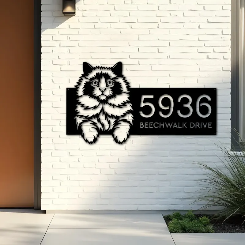 Custom Metal Ragdoll Cat Pet kitty Metal Address Sign, House number, Outdoor Number Signage, Yard Sign Address Plate