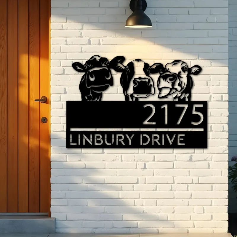 Custom Metal Cows Heifers farmhouse Metal Address Sign House number Hanging Address Plaque Yard Sign Outdoor decor