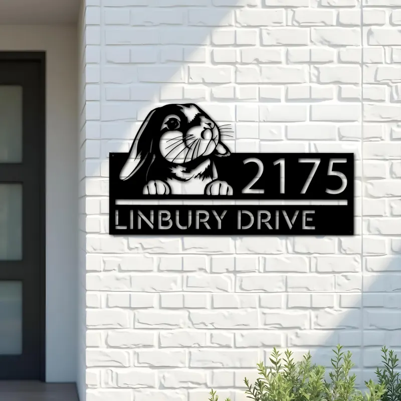 Custom Metal Cute Bunny Rabbit farm animal Metal Address Sign, House number, Outdoor Number Signage, Yard Sign Address Plate