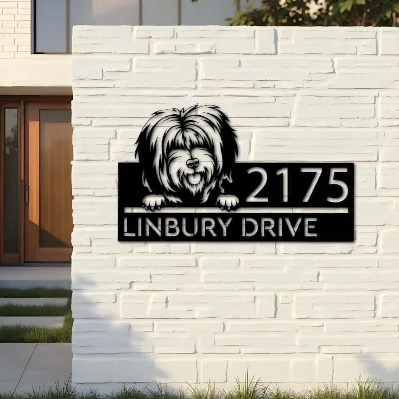 Custom Metal Tibetan Terrier dog Puppy Metal Address Sign House number Hanging Address Plaque Yard Sign Outdoor decor