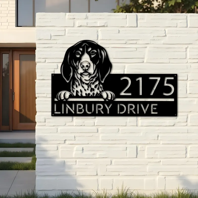 Custom Metal Bluetick coonhound dog cute puppy Metal Address Sign House number Hanging Address Plaque Yard Sign Outdoor decor