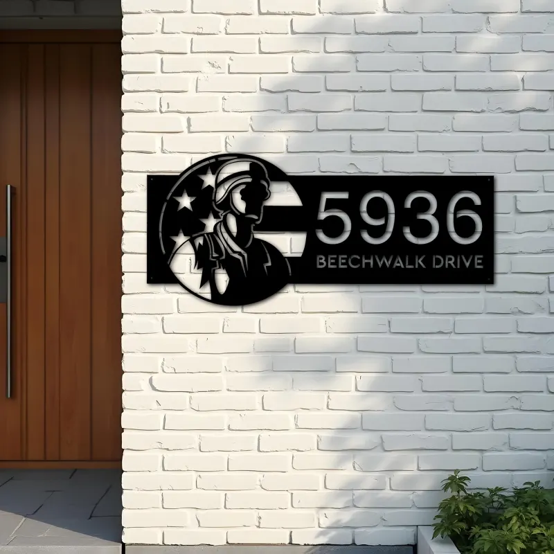 Custom Metal American Soldier US flag Metal Address Sign, House number, Outdoor Number Signage, Yard Sign Address Plate