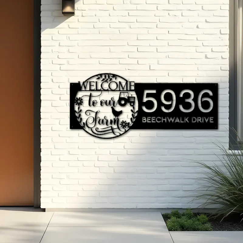 Custom Metal Welcome to our farm Metal Address Sign, House number, Outdoor Number Signage, Yard Sign Address Plate