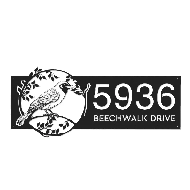 Custom Metal Crow bird on tree branch Metal Address Sign Custom Hanging Address Plaque House number Yard Sign Outdoor Sign