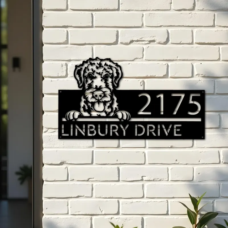 Custom Metal Airdale Terrier dog cute puppy Metal Address Sign House number Hanging Address Plaque Yard Sign Outdoor decor
