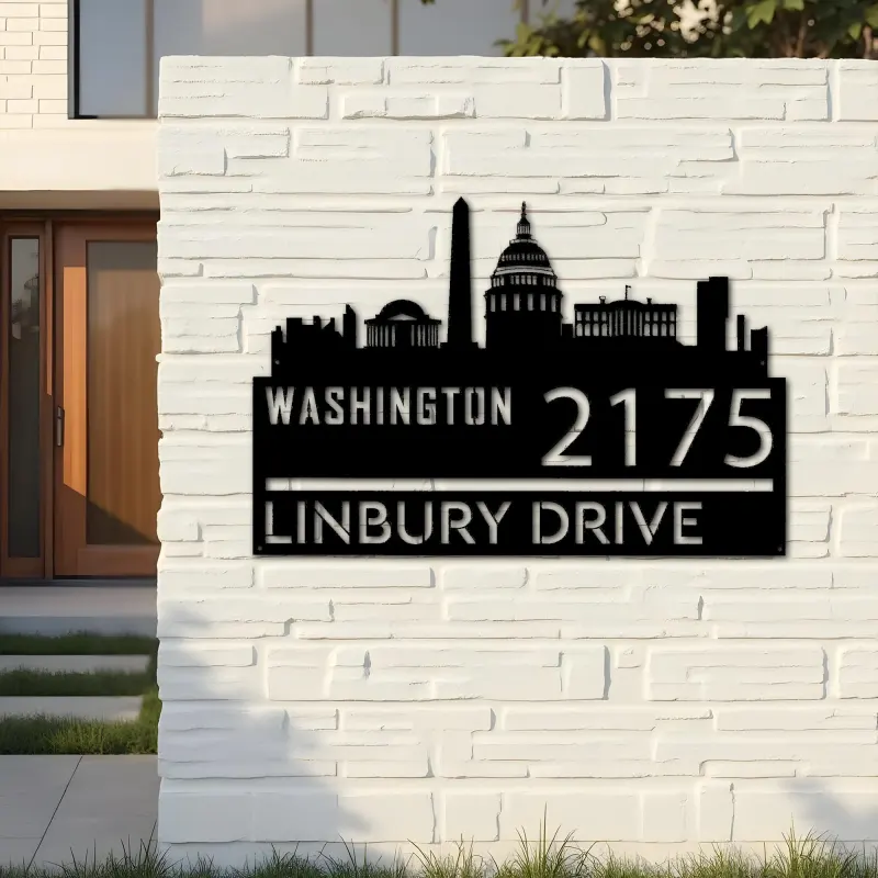 Custom Metal Washington city skyline Metal Address Sign Hanging Address Plaque house number Yard Outdoor Sign