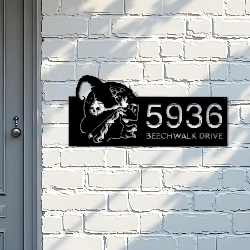 Custom Metal Witch haunted house halloween Metal Address Sign House number Hanging Address Plaque Yard Outdoor Sign