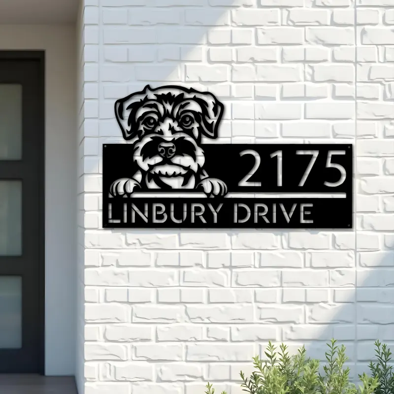 Custom Metal Schnauzer Dog Cute puppy Metal Address Sign House number Hanging Address Plaque Yard Sign Outdoor decor