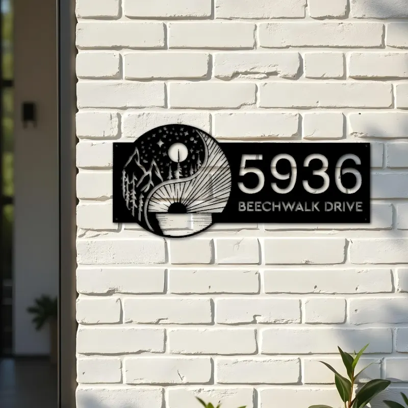 Custom Metal Yin Yang sun and moon Metal Address Sign, House number, Outdoor Number Signage, Yard Sign Address Plate