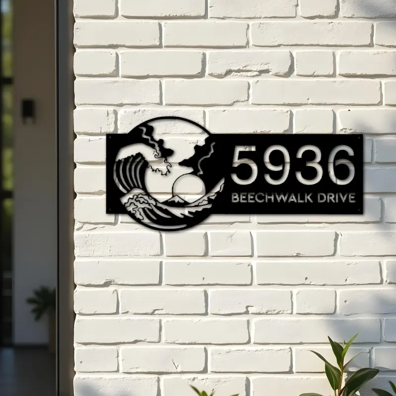 Custom Metal Waves Metal Address Sign, House number, Outdoor Number Signage, Yard Sign Address Plate