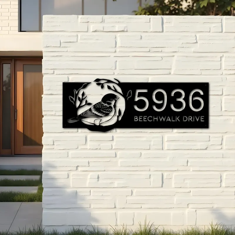 Custom Metal Bird on tree branch Metal Address Sign, House number, Outdoor Number Signage, Yard Sign Address Plate