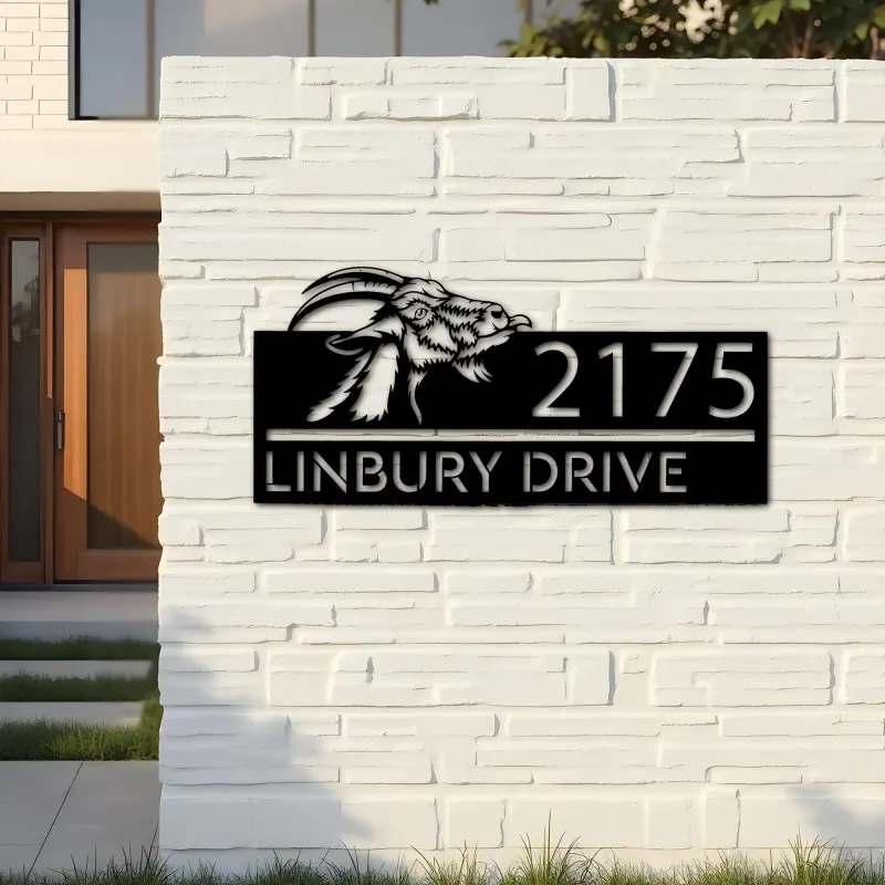 Custom Metal Peeking Goat farm animal ranch Metal Address Sign, House number, Outdoor Number Signage, Yard Sign Address Plate