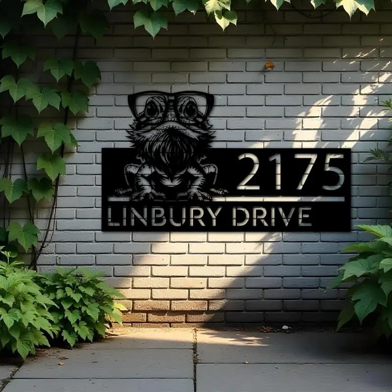 Custom Metal Bearded Dragon Metal Address Sign, House number, Outdoor Number Signage, Yard Sign Address Plate