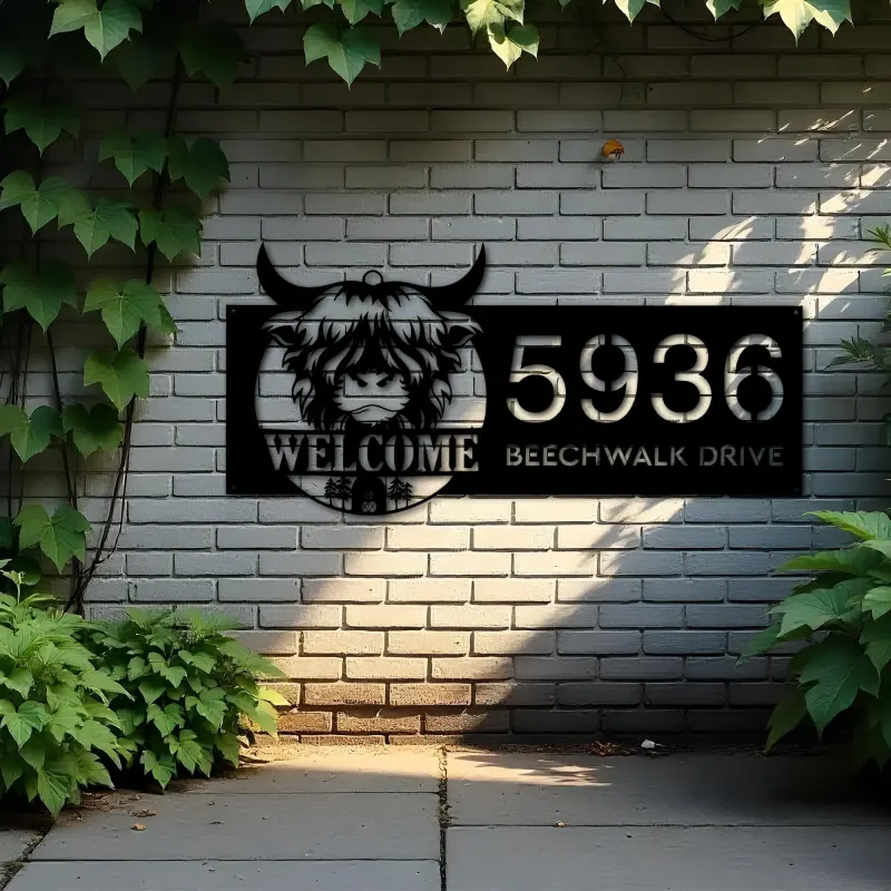 Custom Metal Cow heifer farmhouse farm animal ranch Metal Address Sign, House number, Outdoor Number Signage, Yard Sign Address Plate