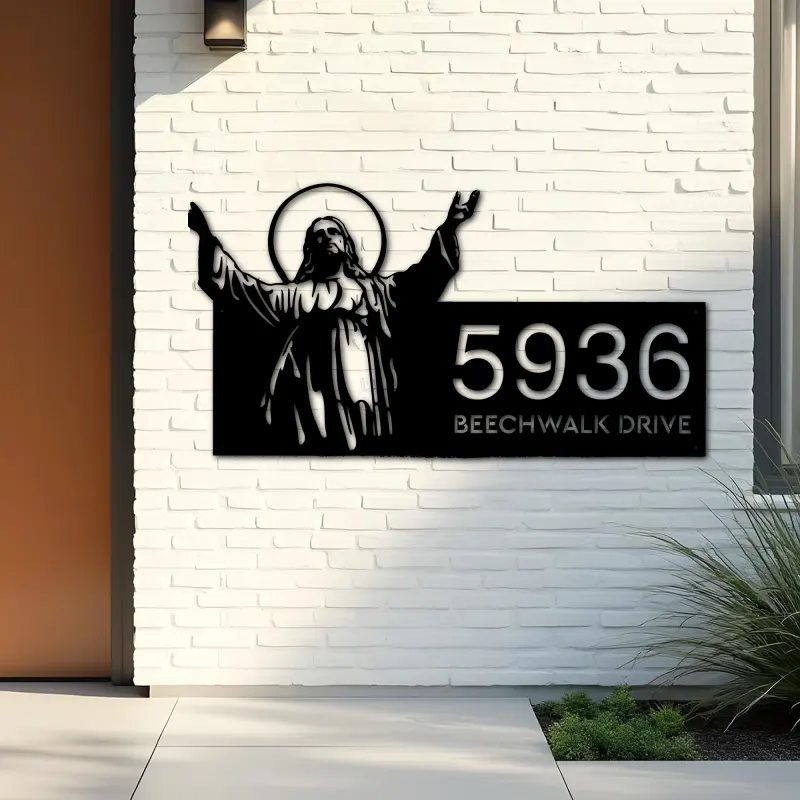 Custom Metal Jesus Christ Metal Address Sign House number Hanging Address Plaque Yard Sign Outdoor