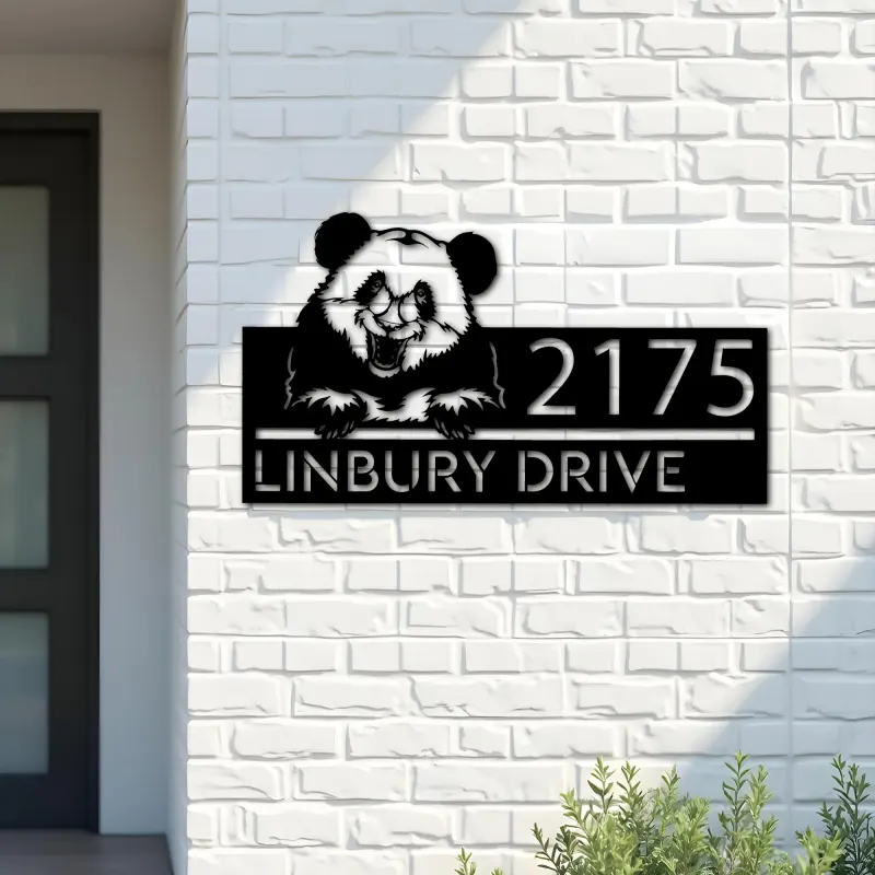 Custom Metal Peeking Panda Wild animal wildlife Metal Address Sign, House number, Outdoor Number Signage, Yard Sign Address Plate