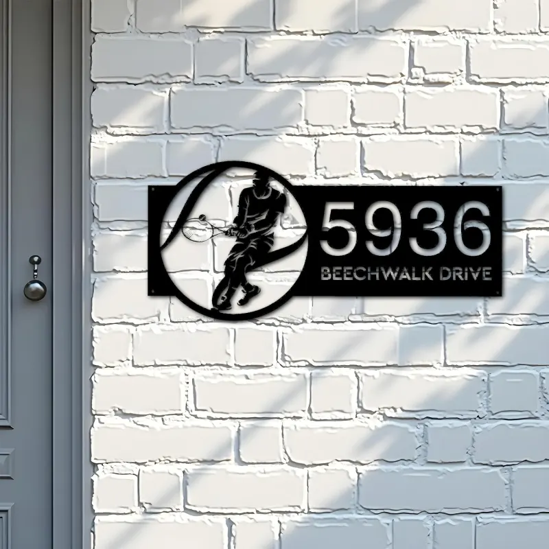 Custom Metal Tennis player sport Metal Address Sign, House number, Outdoor Number Signage, Yard Sign Address Plate